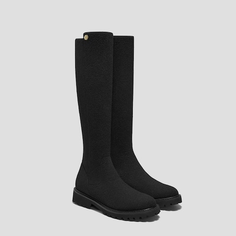Square-Toe Water-Repellent Wool Knee High Boots (Rebecca Pro)