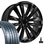 OE Wheels CA91 26x10 6x139.7 Gloss Black Wheels 295-30-26 Atlas Force UHP Tires TPMS SET