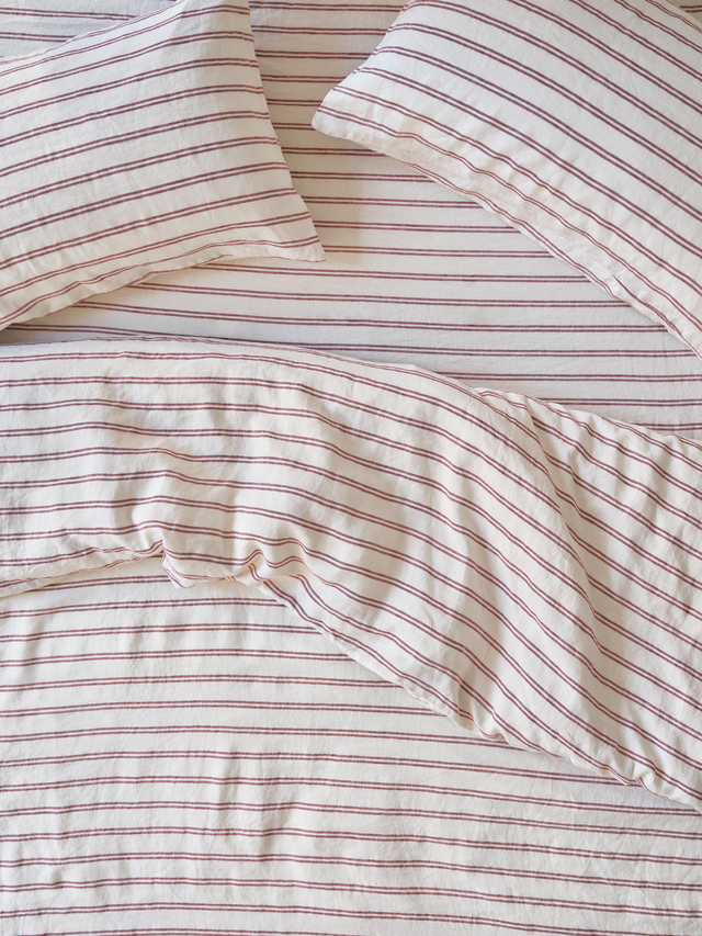 Rhubarb Kemptown Stripe Linen Blend Duvet Cover