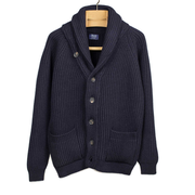 Shawl collar 8-ply cardigan jacket in Dark Navy supergeelong lambswool