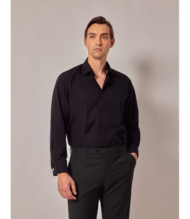 Black Slim Shirt - French Cuff - Concealed Placket