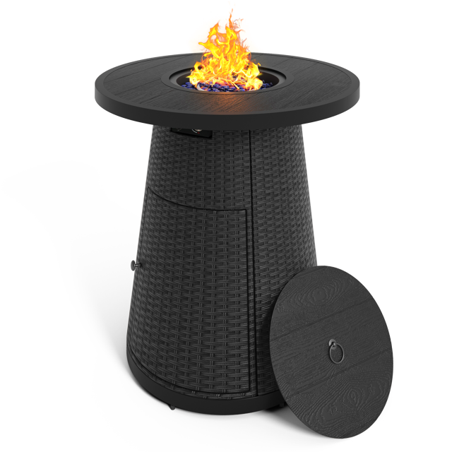 Pizzello Godere - 31.5" Propane Bar Height Fire Pit Table Outdoor Round Wicker Gas Fire Table
