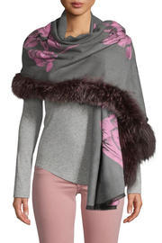 ADUR - Printed Cashmere Wrap with Fur Trim