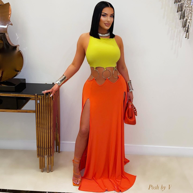 Rye maxi dress (Orange/lime)