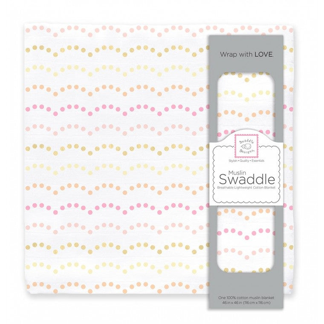 Muslin Swaddle Single - Pink Dotted Scallops with Touch of Gold Shimmer