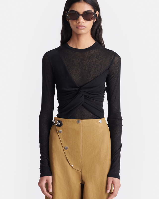 Izolda - Draped Mesh Jersey Top - Black