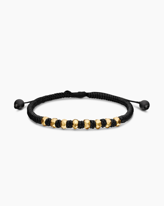 Fortune Woven Bracelet in Black Nylon with Black Onyx and 18K Yellow Gold, 5.5mm
