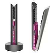 Wireless Hair Straightener with Charging Base Flat Iron Mini 2 in 1 Roller USB 4800Mah Portable Cordless Curler Dry and Wet Uses