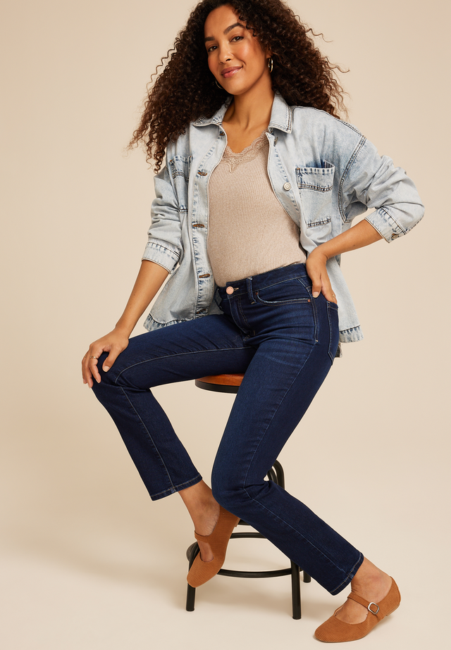 Everflex™ Super Dark High Rise Back Seamed Straight Jean