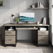 Bestier 59.06-in W 4-Drawer Gray Computer Desk with File Drawer and Keyboard Tray