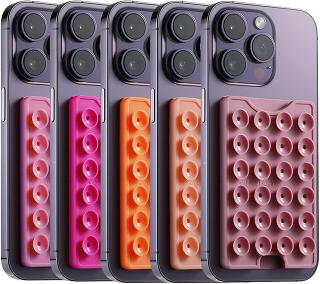 BIAJIYA Phone Sticky Grip Wallet Mount Stick on Suction Mirrors Phone Card Holder Silicone Adhesive Phone Accessory for Tiktok All Smartphones (RoseGold5PC)