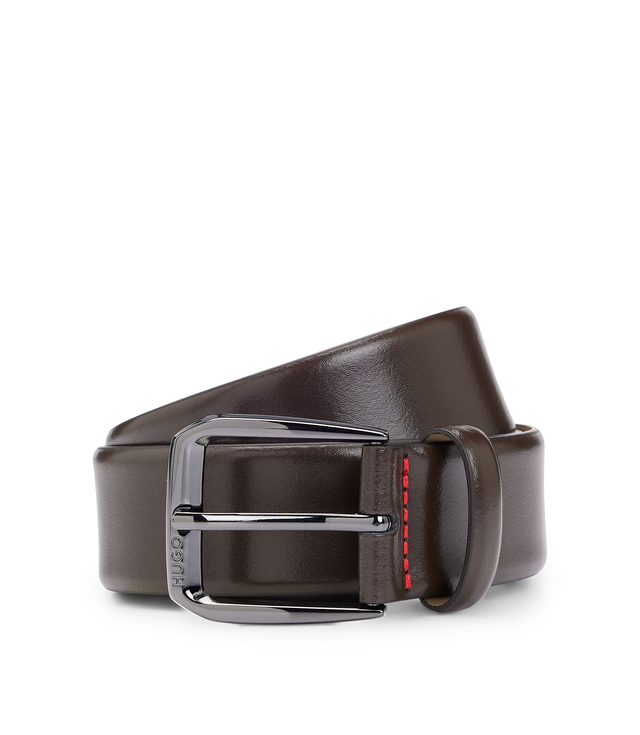 Italian-leather belt with branded buckle