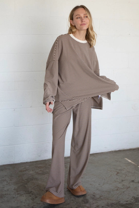 Things Between "DANI" Striped Fleece Pants in Brown