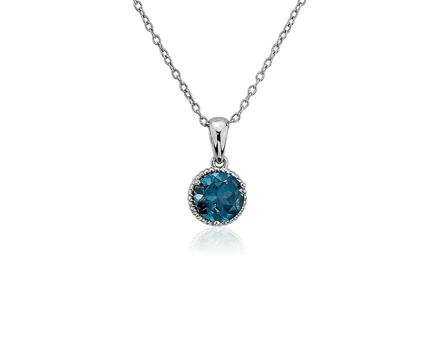 London Blue Topaz Rope Pendant in Sterling Silver (7mm)