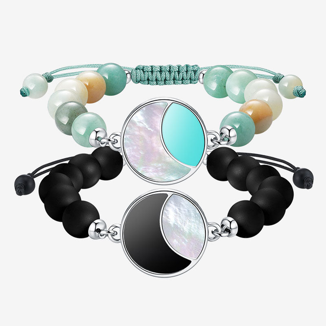 Lunar Glow Touch Bracelets with Amazonite and Black Onyx Beads