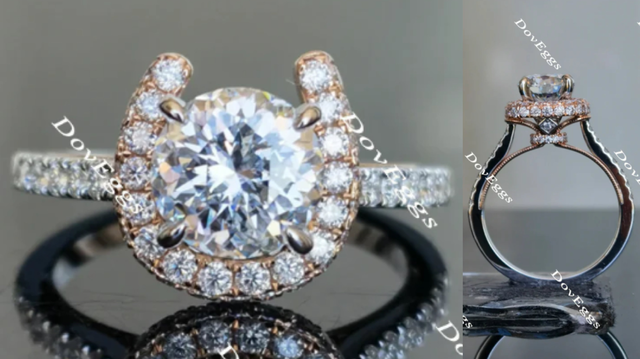 The Aloha Presley half eternity pave Round moissanite ring