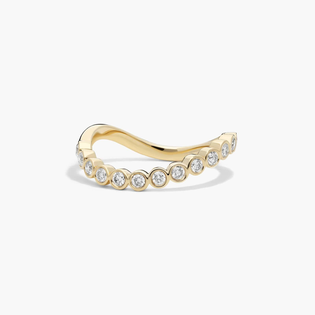 Sculptural Waves Diamond Wedding Ring in 18K Yellow Gold with Bezel Set Round Diamonds (2.3mm)