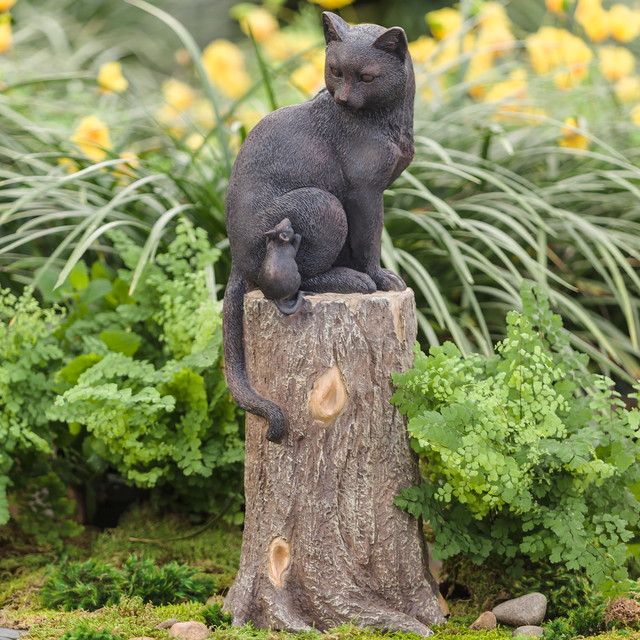 Cat and Mouse on Stump Lawn Ornament