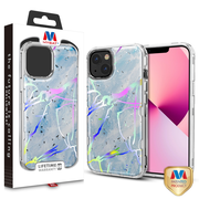 Apple iPhone 13 6.1 Case, MyBat TUFF Kleer Hybrid Case Blue Marbling / Electroplating Silver