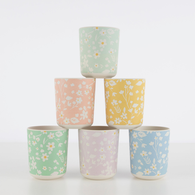 Floral Reusable Bamboo Cups (x 6)