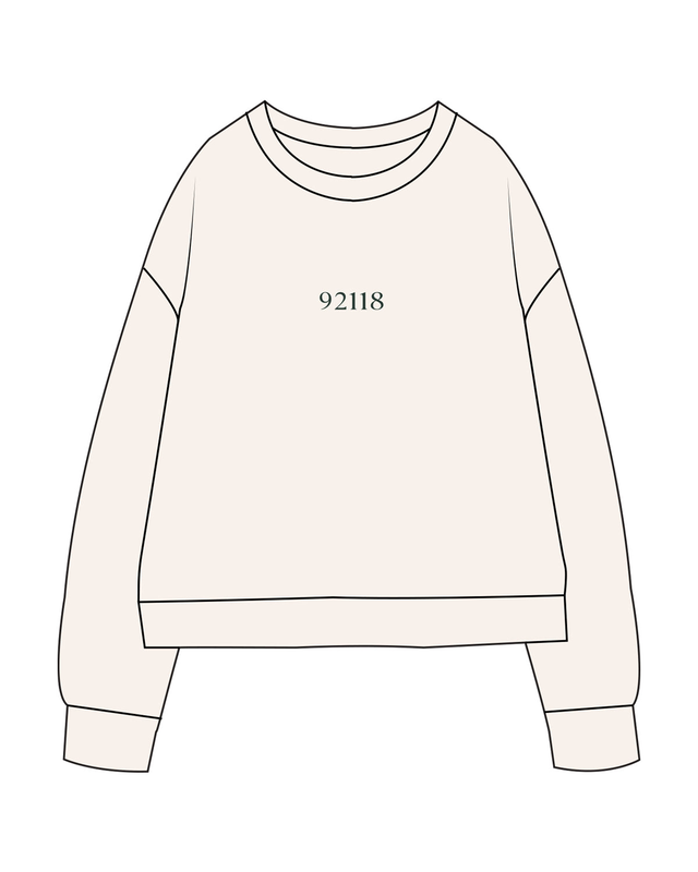 The Womens Heavyweight Crewneck - Off White - B Long Pilates - Center Chest & Back Center Neckline - Embroidered Forest Green