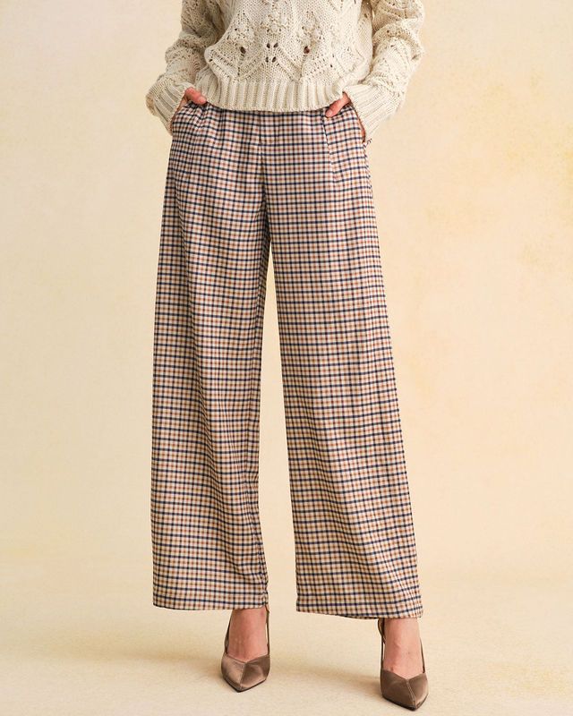 Khaki Plaid Casual Straight Pants