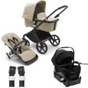 Bugaboo Fox Cub Complete Pram Black/Desert Beige-Desert Beige TRAVEL SYSTEM (includes Bugaboo Turtle car seat with base & adaptors)