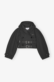 Black Bonded Cotton Short Trench Jacket