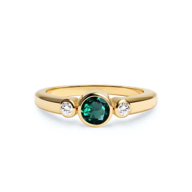 Barrington Emerald Ring with Diamond Side Stones in 14k Gold (May)