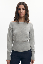Women's Merino Boatneck Sweater in Heather Grey