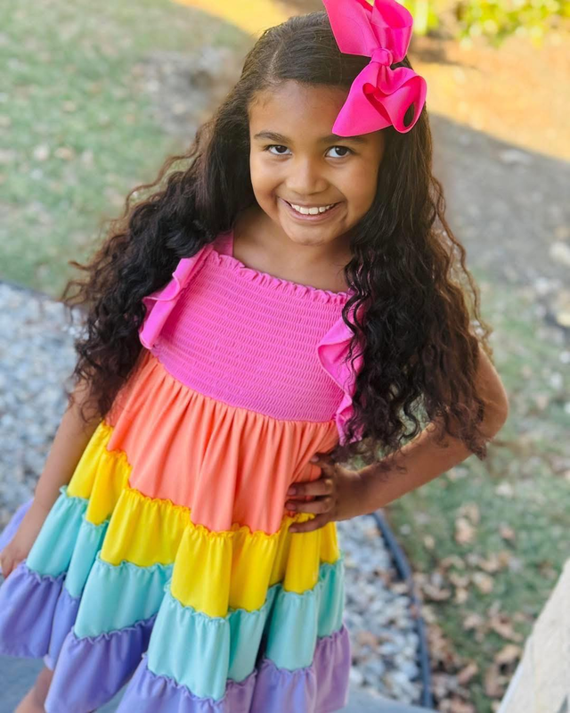 Tropical Stripes Tiered Twirl Dress