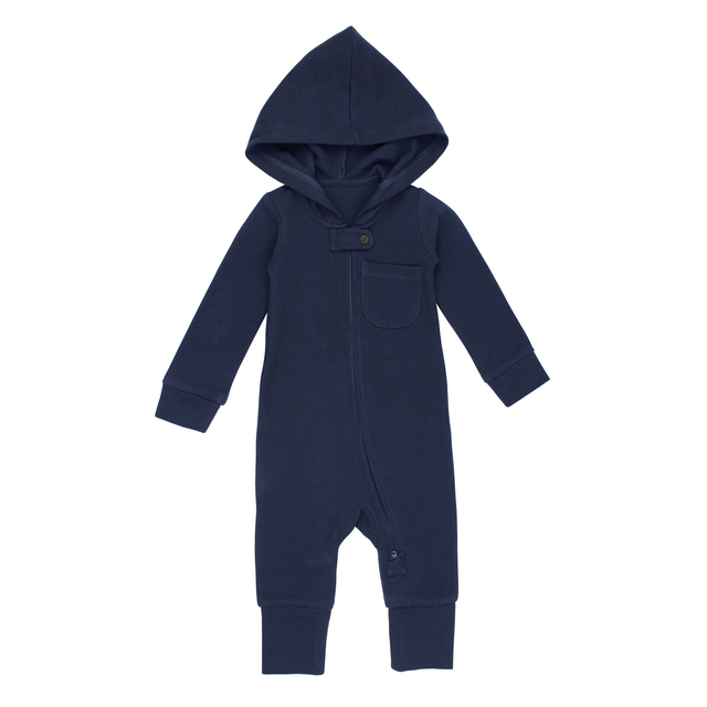 Organic Thermal 2-Way Zipper Romper in Midnight