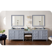 James Martin 301-V122-SL-DU-3EMR Copper Cove Encore 122" Freestanding Double Bathroom Vanity Set in Silver Gray With Countertop & Sink Combo: 1 1/8" Eternal Marfil Quartz Countertop by Silestone with Rectangular Undermount Sink