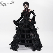 Women's Custom-made Gothic Lace-up Feather Slip Gown Black Dress with Neckpiece & Sleeves