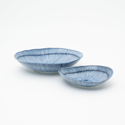 Blue White Oval Tokusa Shallow Plate