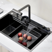 Lefton Two Outlets Waterfall Faucet Kitchen Sink with Digital Temperature Display & LED Lighting-KS2208