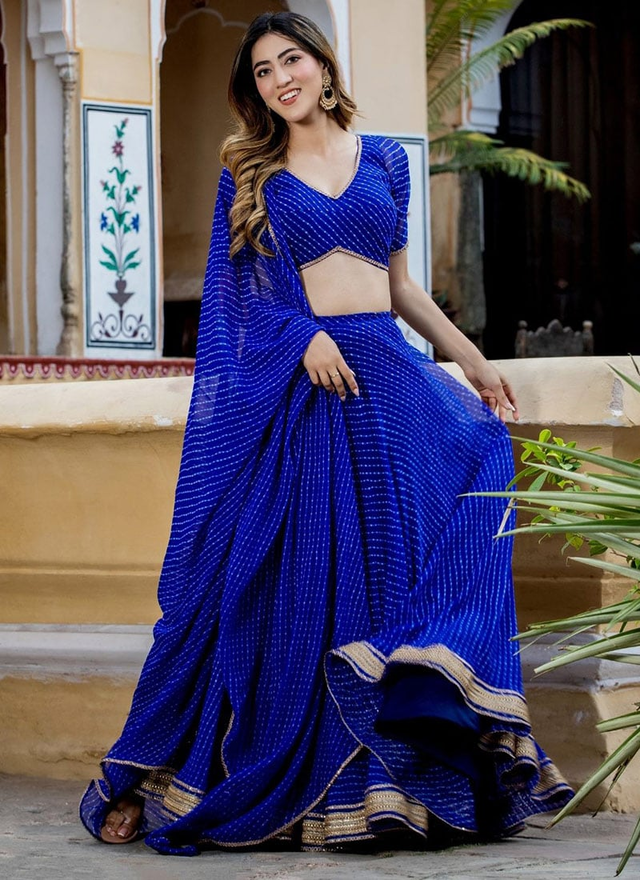 Blue Georgette Leheriya Print Zari Work Classy Lehenga Festive Wear