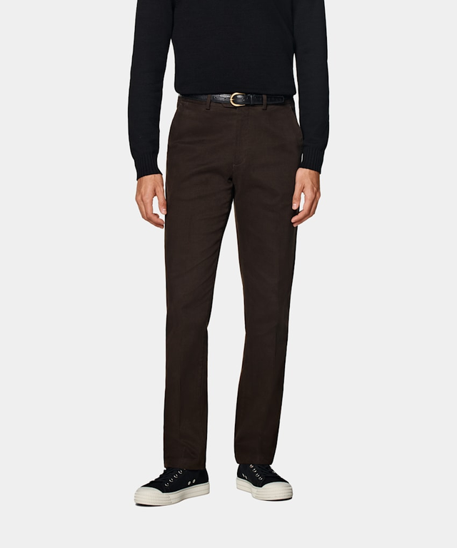 Dark Brown Slim Leg Straight Chinos