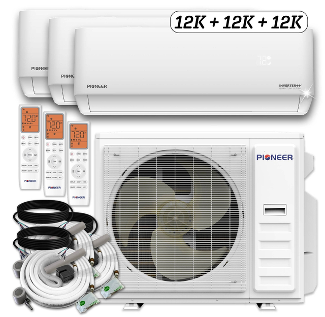 Triple Split 36000 BTU 3-Ton Quantum Ultra Wi-Fi 22.5 SEER2 Energy-Star Multi (3) Zone Wall Mount Air Conditioner Heat Pump 230-Volt