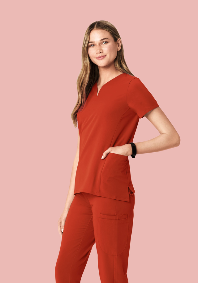 Curved V-Neck Top Rust
