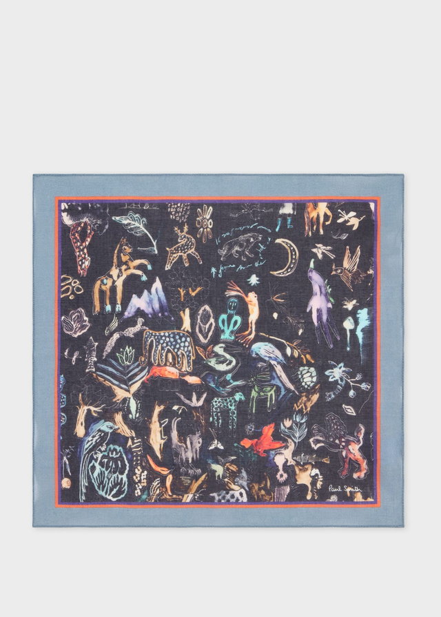 Navy 'Little Beasts' Print Pocket Square