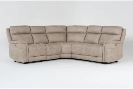 Caspian Beige 105" 5 Piece Power Reclining Modular Sectional | USB | Fabric