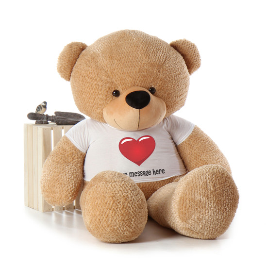 6ft Life Size Giant Teddy Bear Cuddles with Personalized Red Heart T-shirt Choose your favorite color!