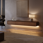 79" Modern Floating TV Console with LED Lights, Dark Wood Wall-Mounted Media Console with Storage, LED TV Stand, Perfect for 75-inch TVs