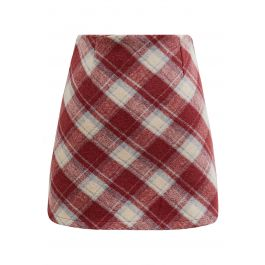 Iconic Plaid Pattern Mini Bud Skirt in Red
