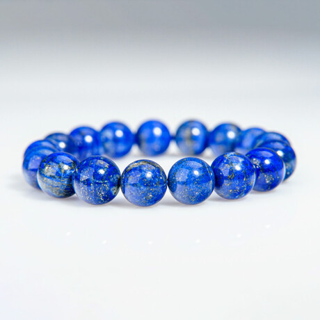 Genuine Beaded Lapis Lazuli Stretch Bracelet (11mm)