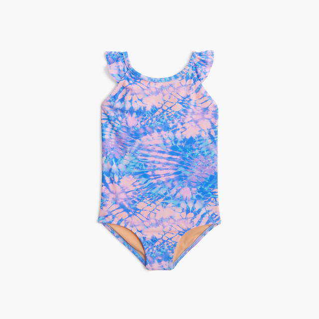 Girls' tie-dye ruffle-strap one-piece swimsuit