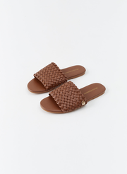 Woven Dark Tan Sliders