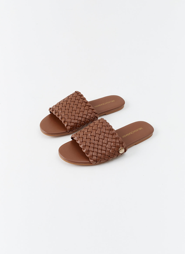 Woven Dark Tan Sliders