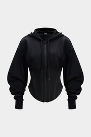 Zipper Drawstring Corset Hoodie
